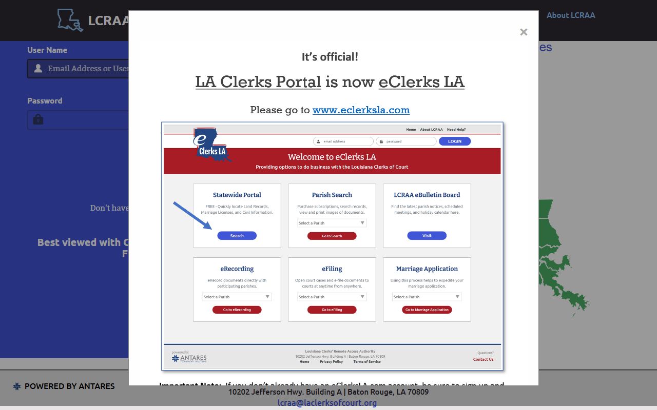Sabine Parish court records LCRAA land and marriage portal