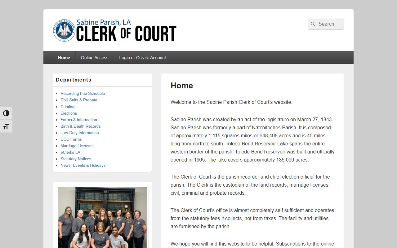 Sabine Parish court records Clerk of Court homepage