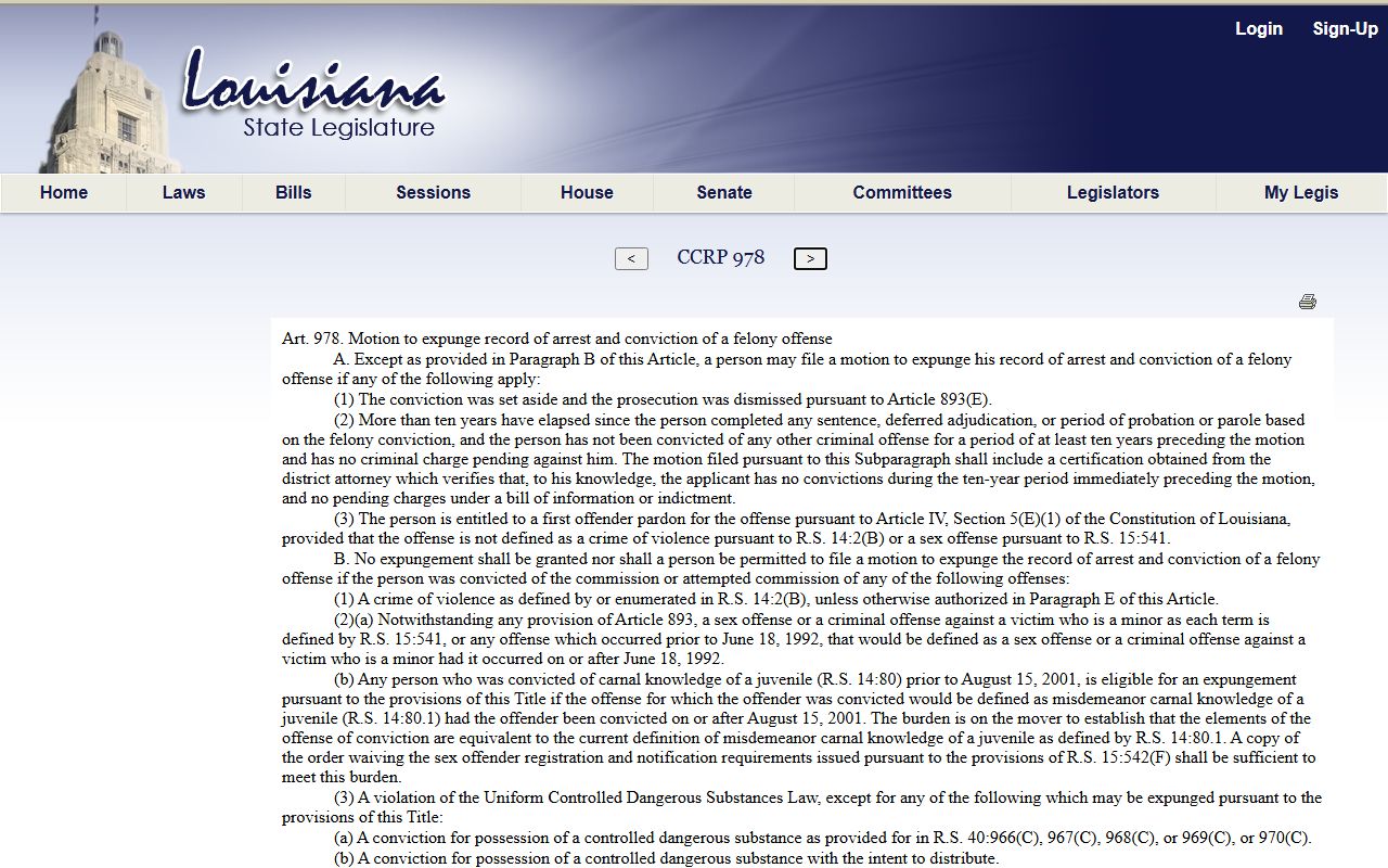 Sabine Parish criminal court records felony expungement eligibility source