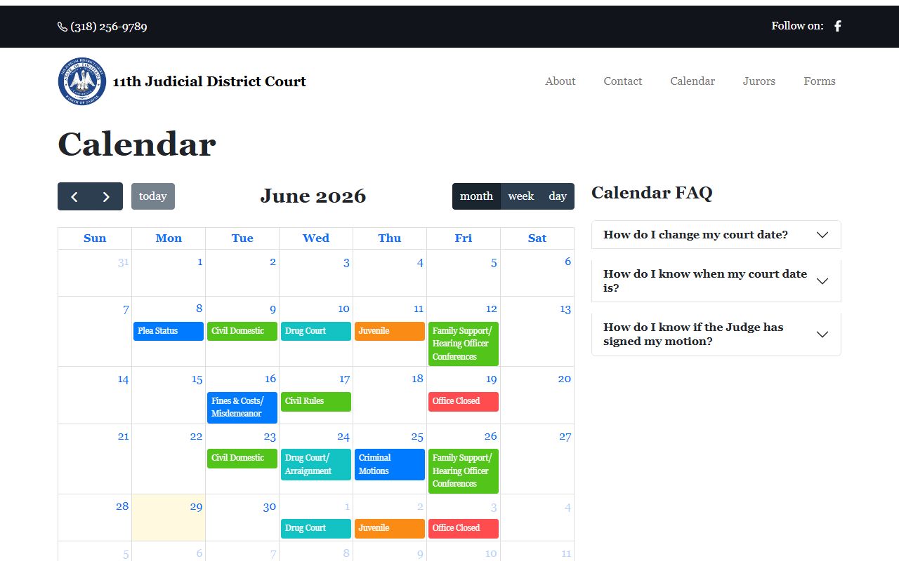 Sabine Parish District Court calendar FAQ