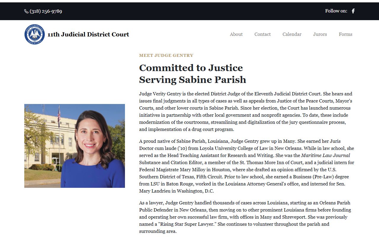 Sabine Parish District Court judge and jurisdiction summary