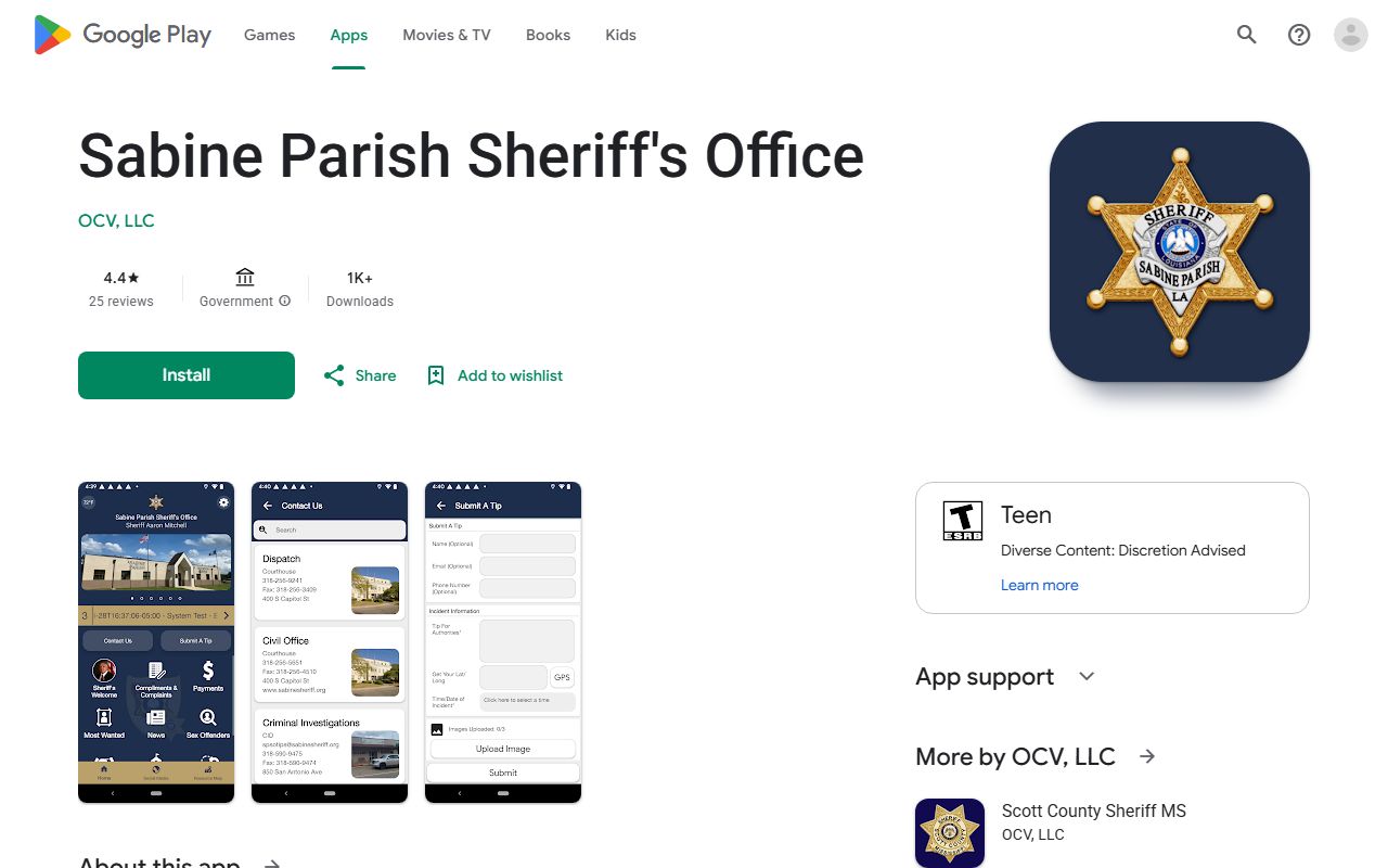 Sabine Parish inmate records sheriff Google Play app listing
