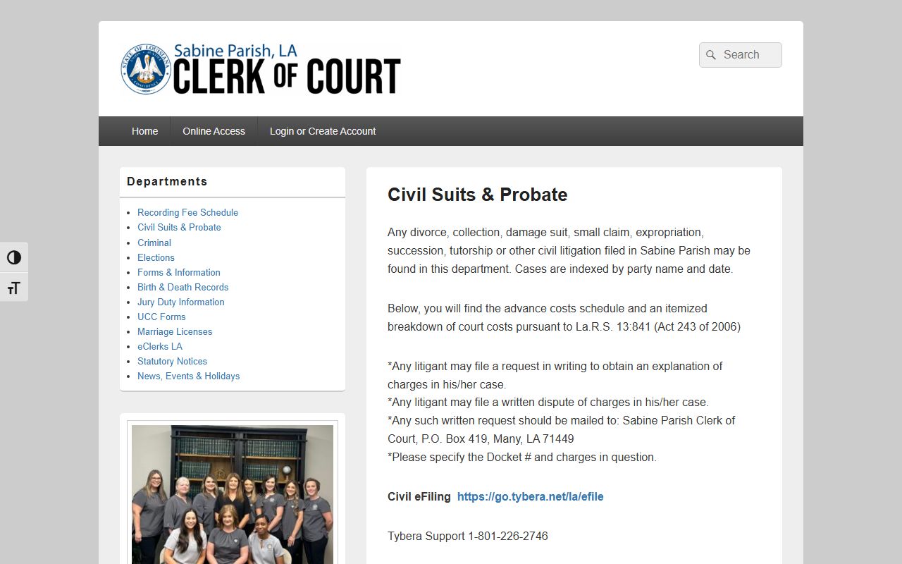 Sabine Parish probate records civil and probate fees page