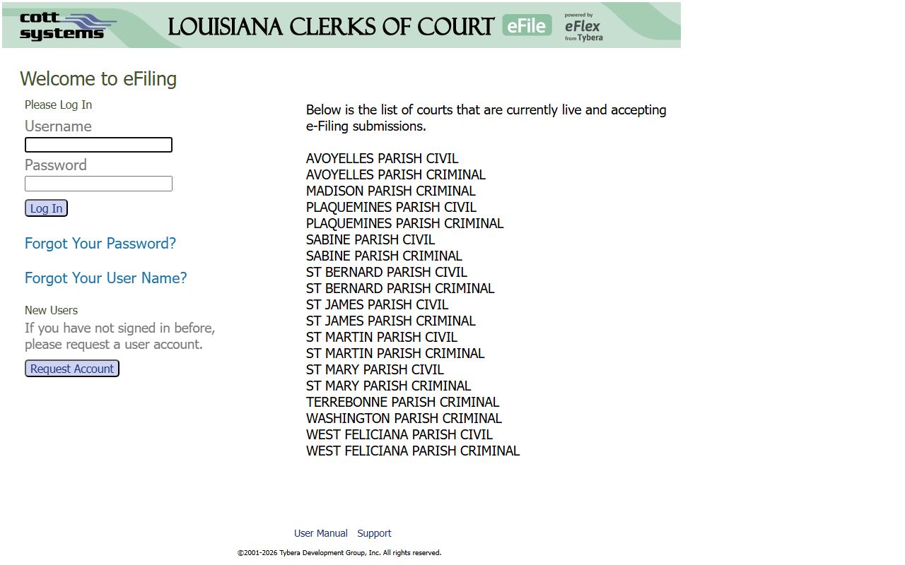Sabine Parish probate records Tybera Louisiana eFiling portal