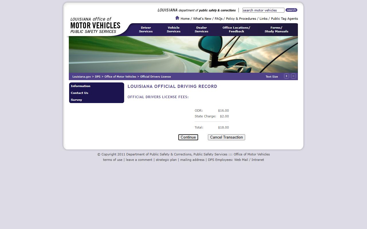 Sabine Parish traffic court records Louisiana OMV ODR fee page
